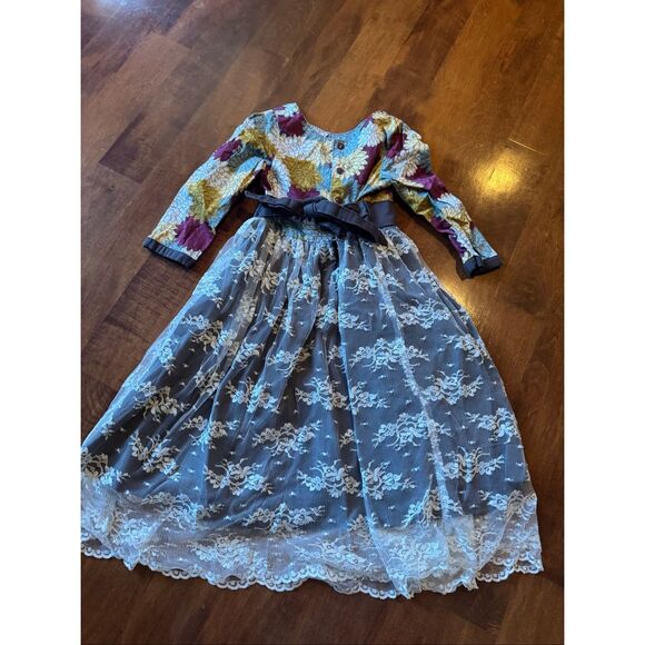Girls size 6/7 homemade fall/Thanksgiving dress with lace - Picture 4 of 5